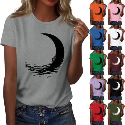 Ladies' Loose Comfortable Casual Fashionable Moon Pattern Printed Round Neck Short Sleeved Shirt