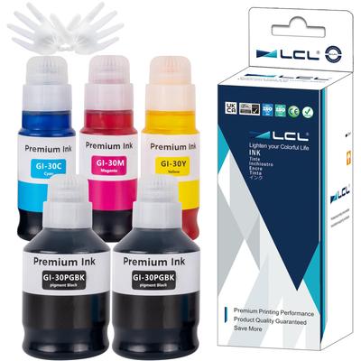 LCL Compatible Ink Bottles for Canon and 2BK Compatible with and G7030 Printers GI-30, GI-30PGBK, GI-30BK, GI-30C, GI-30M, GI-30Y (5-Pack Pigment,