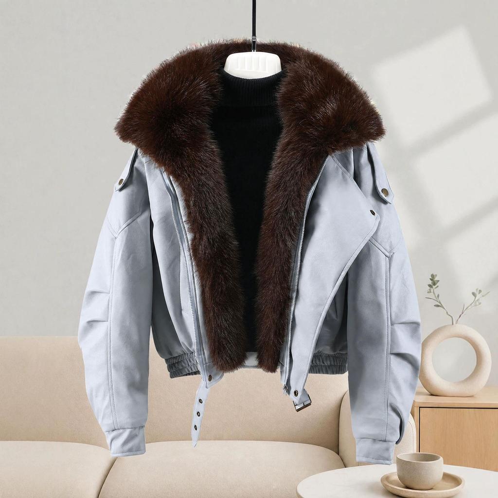 2026 Winter Women's Thick Cotton Jacket with Large Fur Collar, European & American Design