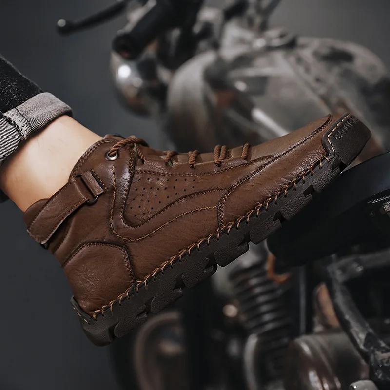 Fashion Men's Hand-stitched Boots Plus-size Casual Shoes Comfortable Soft Ankle Boots Outdoor Non-slip Wear Boots 2025