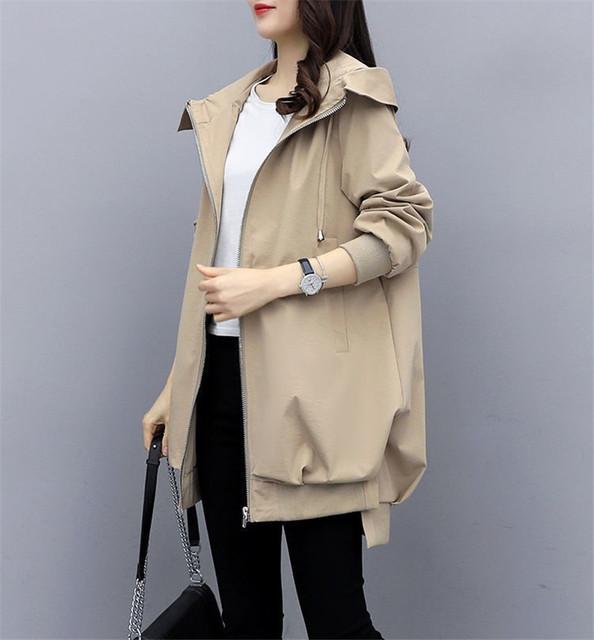 Spring Autumn Women's Jacket Long Sleeve Casual Windbreaker Female Hooded Overcoat Loose Basic Coats Lady Outwear Black
