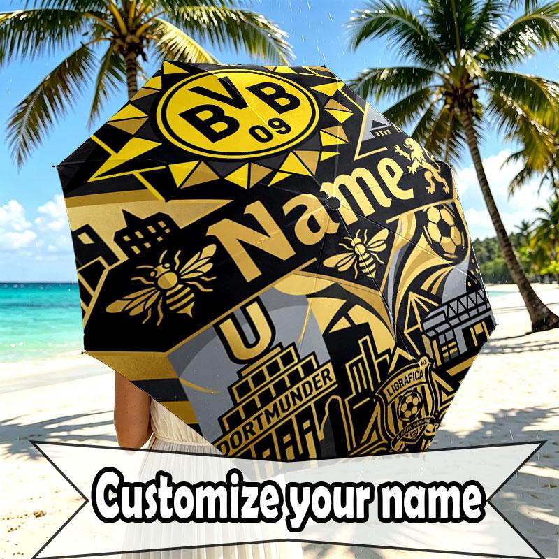 Custom Name Personalized Borussia Dortmund Bvb Print Umbrella, Auto Open Close, 8‑Rib Sturdy Frame, Commute Camping Hiking Use, Birthday Gift