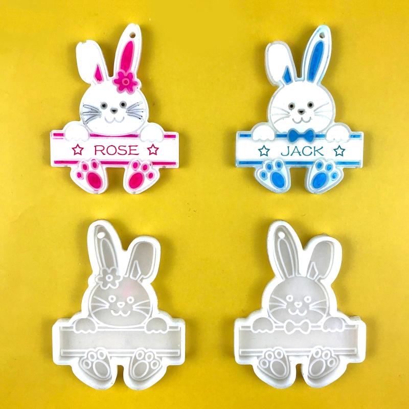 Shiny Glossy Easter Couple for Key Pendant Mold Resin Craft Easter Day Bunny Mold for DIY Keychain Necklace Charms Makin