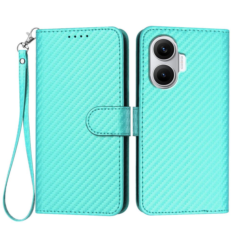For Xiaomi Poco F7 5G/Redmi Turbo 4 Pro 5G Wallet Case with Strap Carbon Fiber Texture Leather Mobile Cover