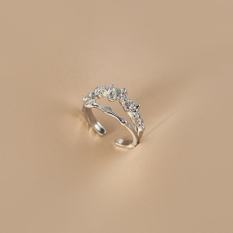 Elegant Korean Style Irregular Lava Ring For Women Adjustable Open Finger Ring