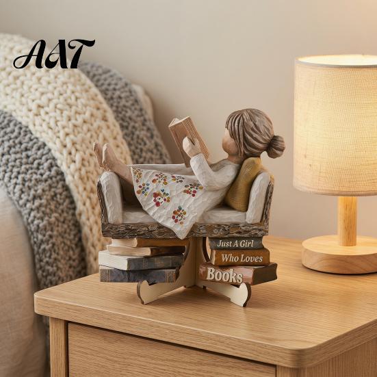 Premium Material Decorative Art Wooden Reading Desktop Ornaments for Home Office Decor, Minimalist Figurine, Wear-resistant Crafts Creative