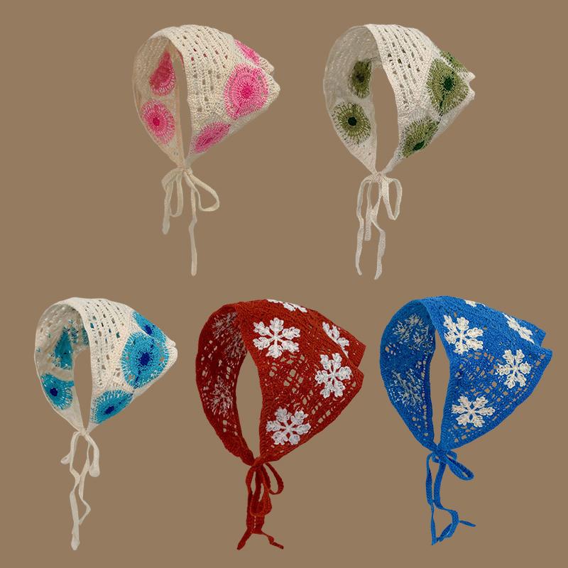 Headscarf Hat Pastoral Style Triangle Headband For Women Girls Handmade Crochet Headband Little Flower Headscarf