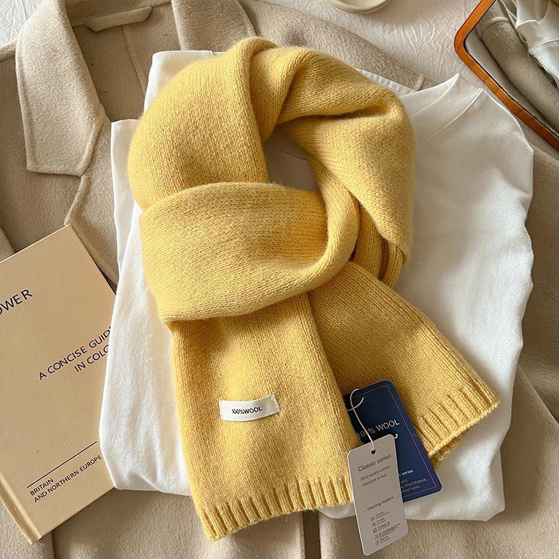 Szalik dzianinowy damski 100% wełna Zimowe ciepłe szaliki Jasny jednolity kolor Wzór Pogrubiony szal Miękki kaszmir Pashmina Szyja NOWOŚĆ