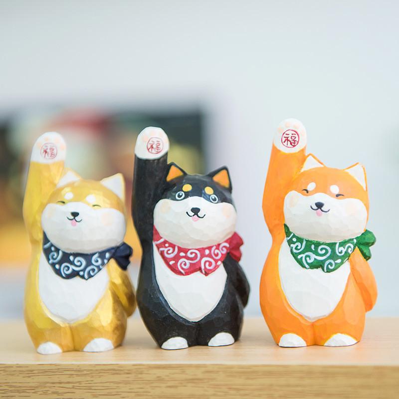 Wooden Shiba Inu Handcrafted Desk Decor With Cute Design For Home Office And Gift Giving