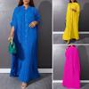 African Loose-Fit Pleated Solid Color Button-Down Long Sleeve Shirt Dress