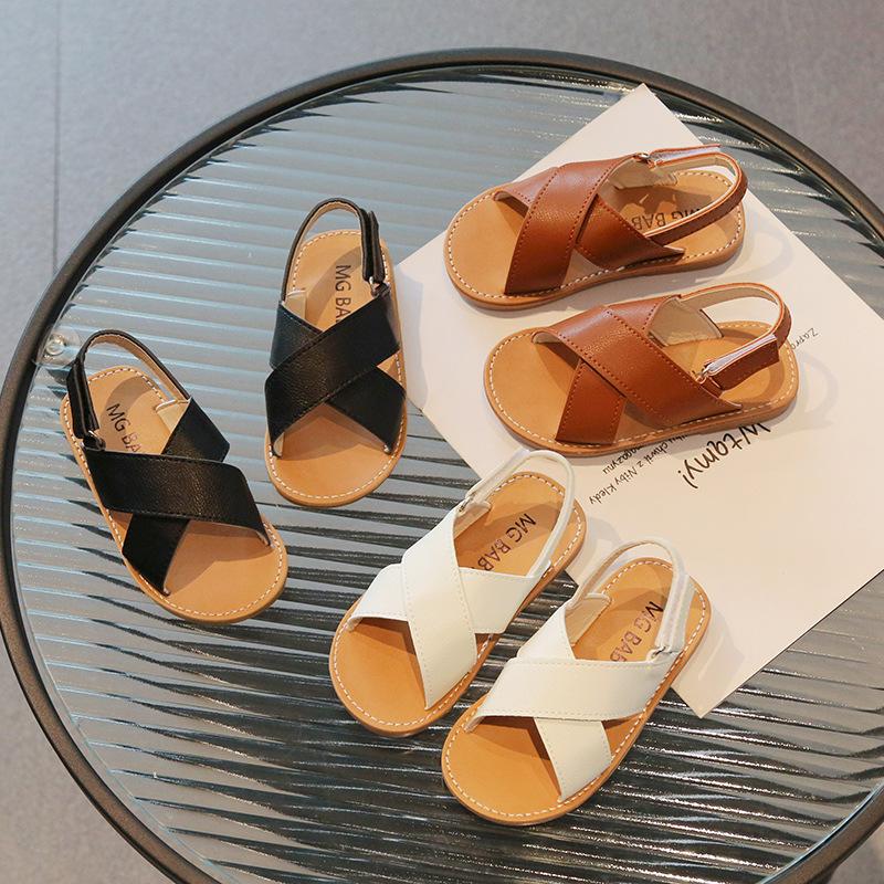 Korean Style Velcro Sandals for Girls - 2026 Summer Casual Open Toe Beach Shoes for Kids