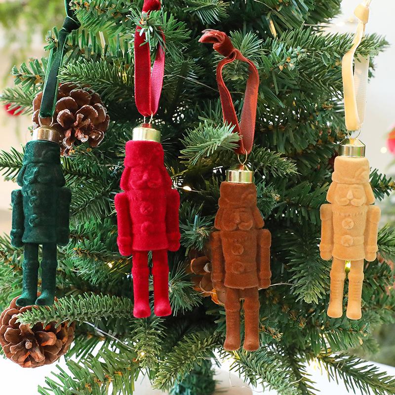 1/4Pcs Flocked Nutcracker Hanging Charm - Vintage Christmas Tree Pendant, Soft Retro Ornament for Holiday Home Decor
