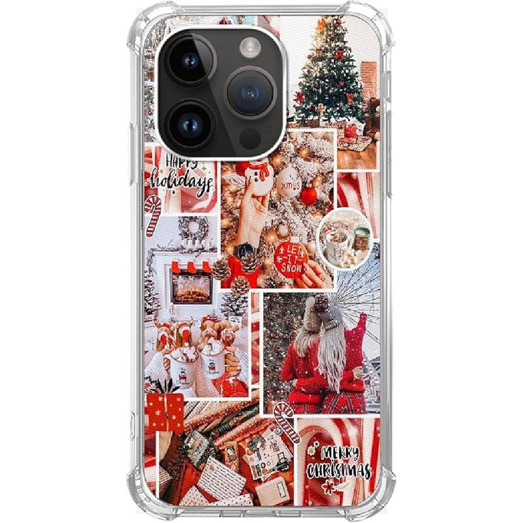 Red Christmas Snowflakes Phone Case Compatible with iPhone 14 Pro Max, Aesthetics Christmas Snowflakes Silicone Shockproof TPU Bumper Protective