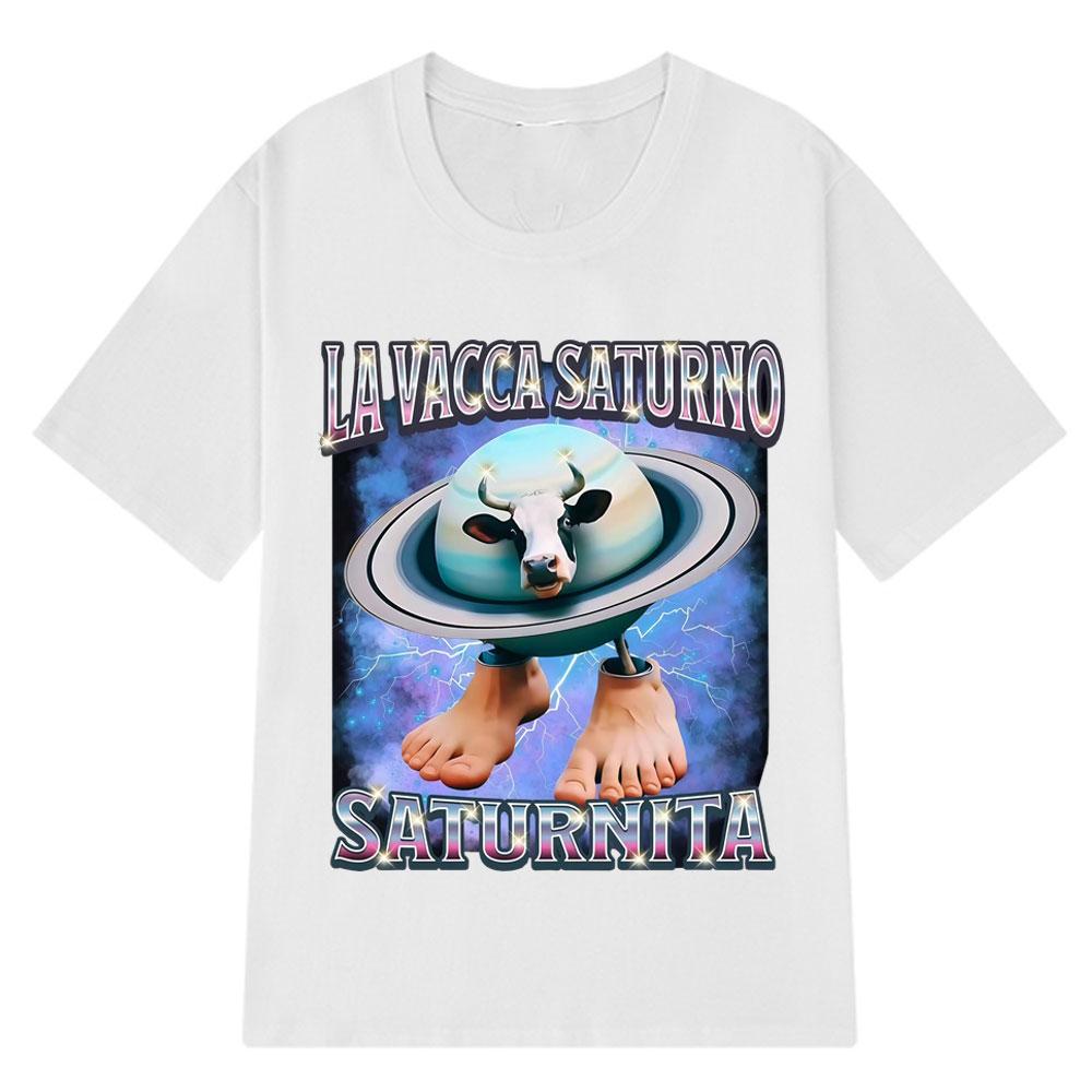 La Vacca Saturno Saturnita Rolig Ko Meme T-shirts Herrkläder Mode Humor T-shirt Casual Lös Bomulls T-shirt Streetwear