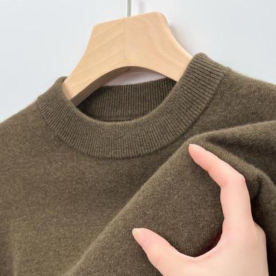 Herren Mittleres Alter Wolle Yak Daune Winter Strick Basis-Schicht Rundhals Pullover