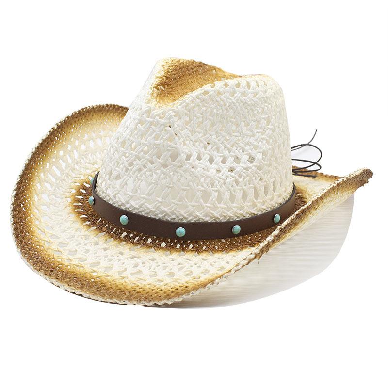 Hollow Straw Hat Styling Hat Sunshade Graffiti Spray Paint Men'S And Women'S Western Style Maran Paper Rope Cowboy Hat
