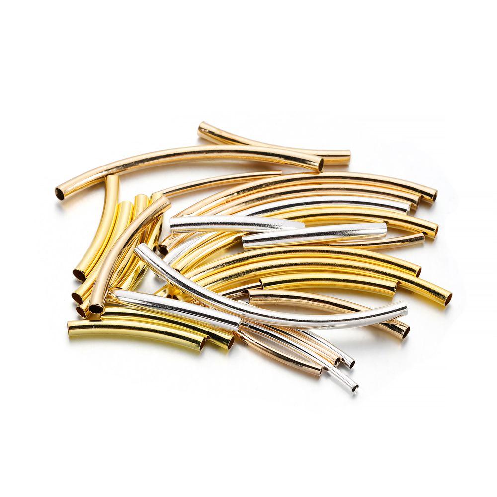 2024 New Smooth Silver Woven Bent Tube and Hollow Copper Tube Beads for DIY Bracelets