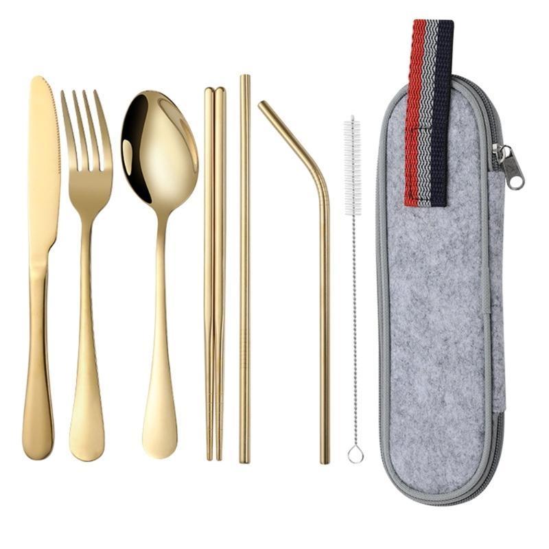 652F Lightweight Camping Cutlery Set Stainless Steel Fork Spoon Chopsticks Reusable Outdoor Flatware Dishwasher Safe