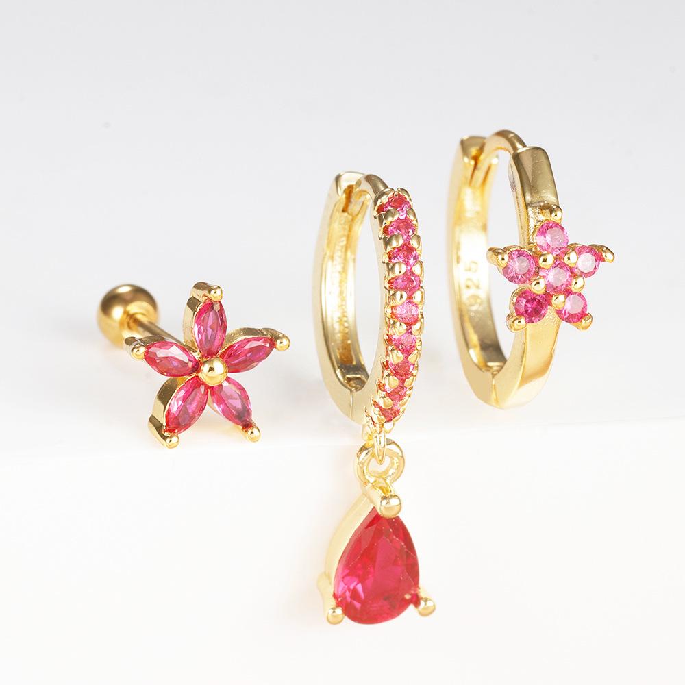 3-Piece Rhinestone Floral Water Drop Earrings & Ear Cuff Set for Women