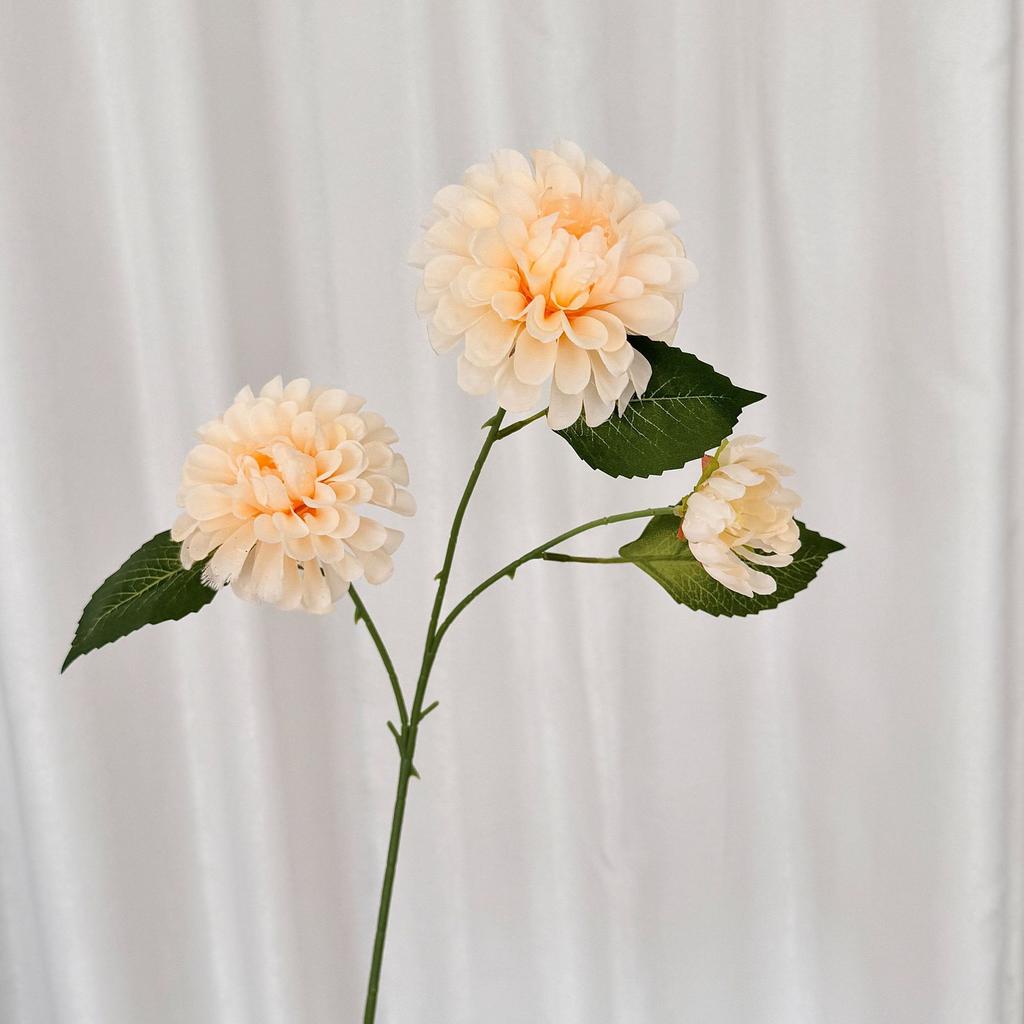 3-Head Dahlia Simulated Flower Silk Flower Fake Flower Dark Fragrant Ball Chrysanthemum Home Decoration Wedding Hall Flower Arrangement