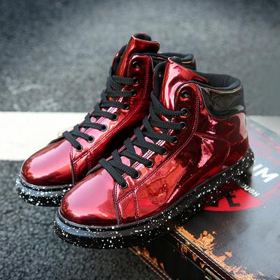 Red Mirror Glitter Men's Shoes Patent Leather High Top Sneakers Men Casual Hip Hop Skateboard Shoes Male Flat Designer Footwear