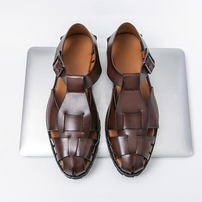 Summer Bright Handmade Breathable Sandals Men Hollow Breathable Non Slip Casual Sandals Comfortable Men Leather Shoes
