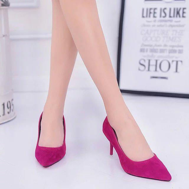 Women's Pointed Toe Velvet High Heels - Shallow Mouth, Thin Heel, Large Sizes Available
