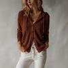 Women's Hooded Knit Cardigan Color Loose Fit Lightweight Outerwear Top for Casual Everyday Wear