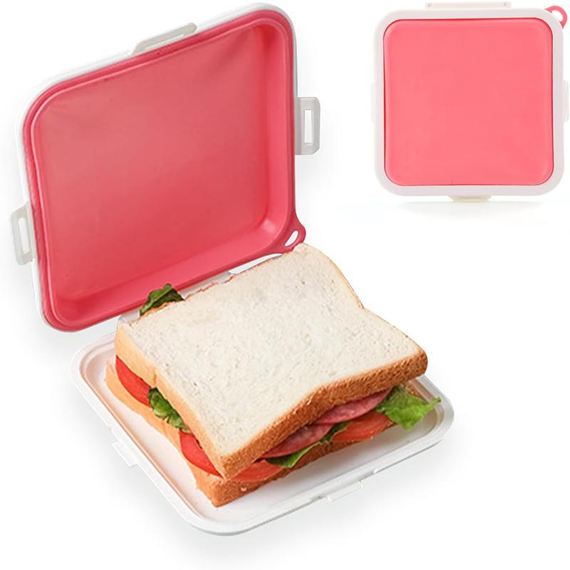 Sandwich Container Silicone Sandwich Toast Bento Box Portable Sandwich Storage Box Food Container Snack Box Reusable Lunch Box розовый