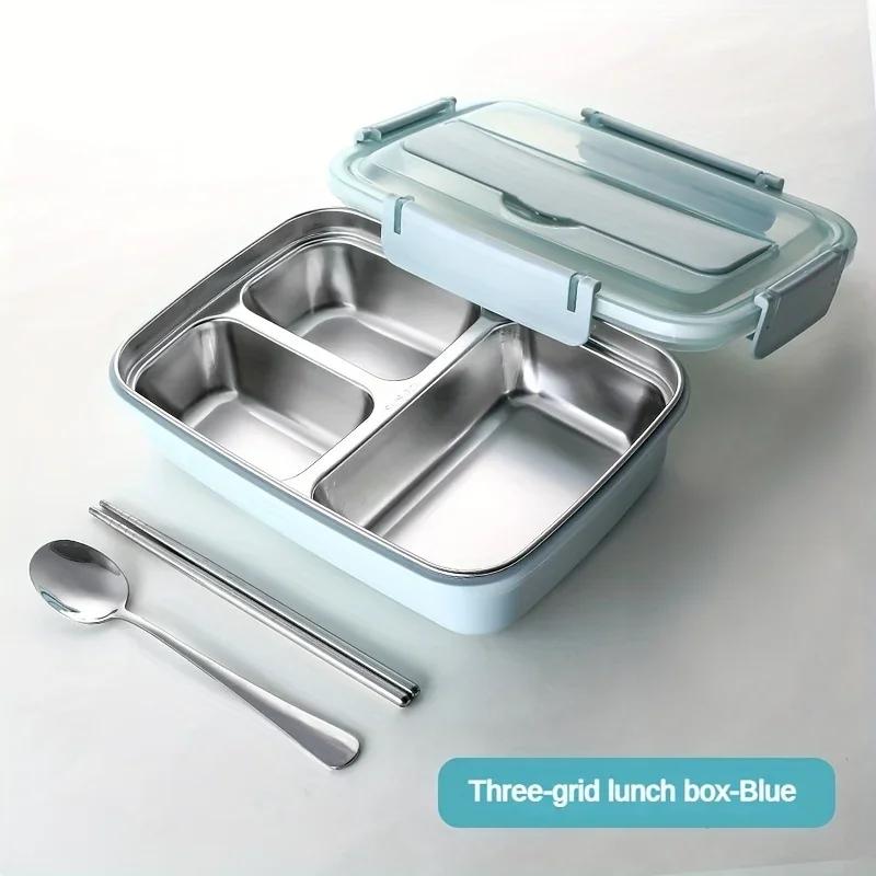 Leak-Proof Stainless Steel Lunch Box with 3 Compartments - Durable Easy-Clean Bento Container for Students & Office Workers