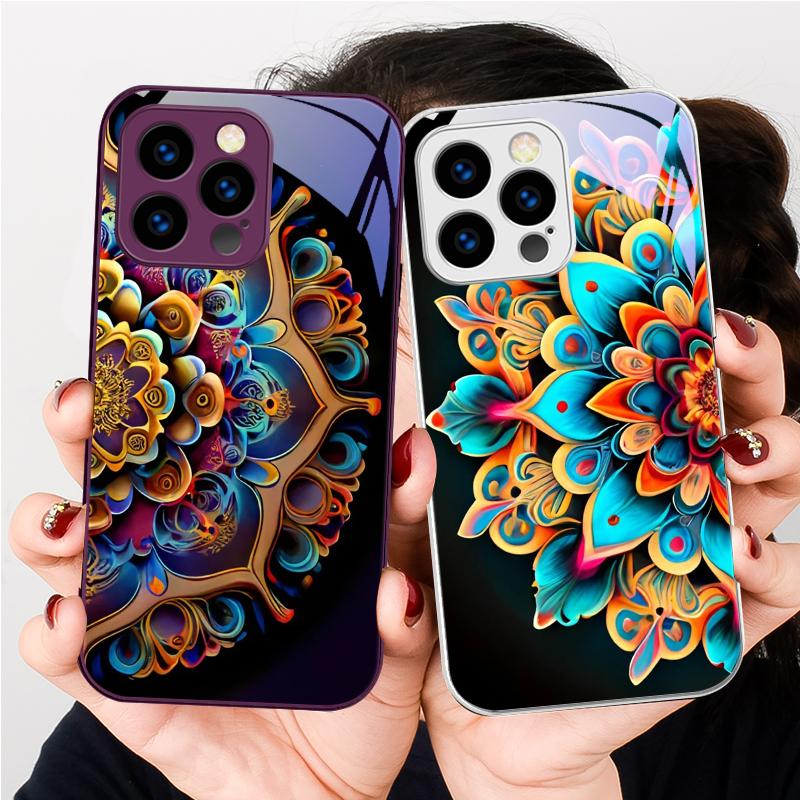 Abstract Flower Green For IPhone 16 Pro Max 15 P Lus 14 Pro 13 12 Mini 11 P Ro Max X XS 7 8 Plus 2022 Tempered Glass Phone Case