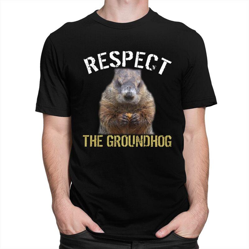Respect The Groundhog T Shirt for Men Short Sleeves Humor Joke Sarcasm Clothing Streetwear Loose Oversized 100 Cotton Camisetas