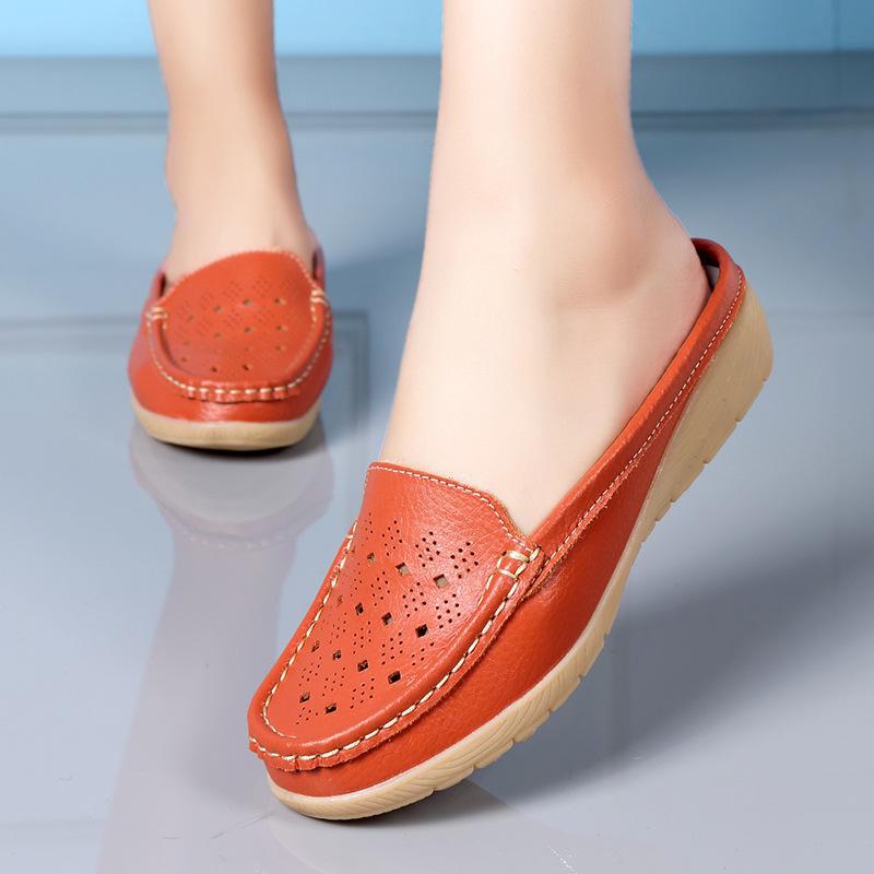 Sandale elegante din piele pentru femei, cu Baotou, tocuri casual cu pană și design elegant și gol - Livrare dintr-o singură bucată