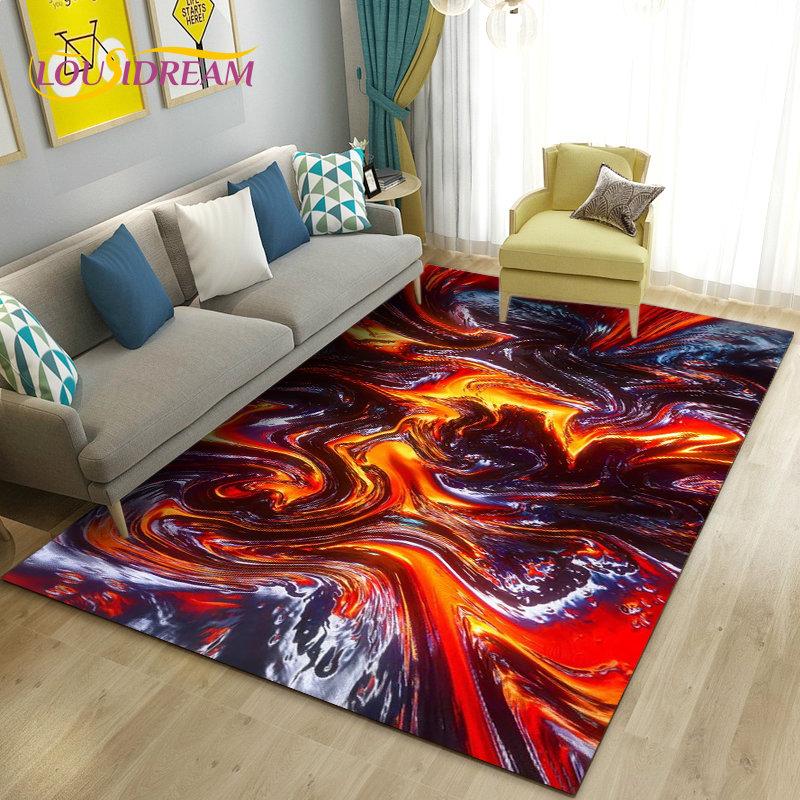 3D Volcano Lava Magma Area Rug Large,Carpet Rug for Living Room Bedroom Sofa Doormat Decoration,Kid Game Play Non-slip Floor Mat