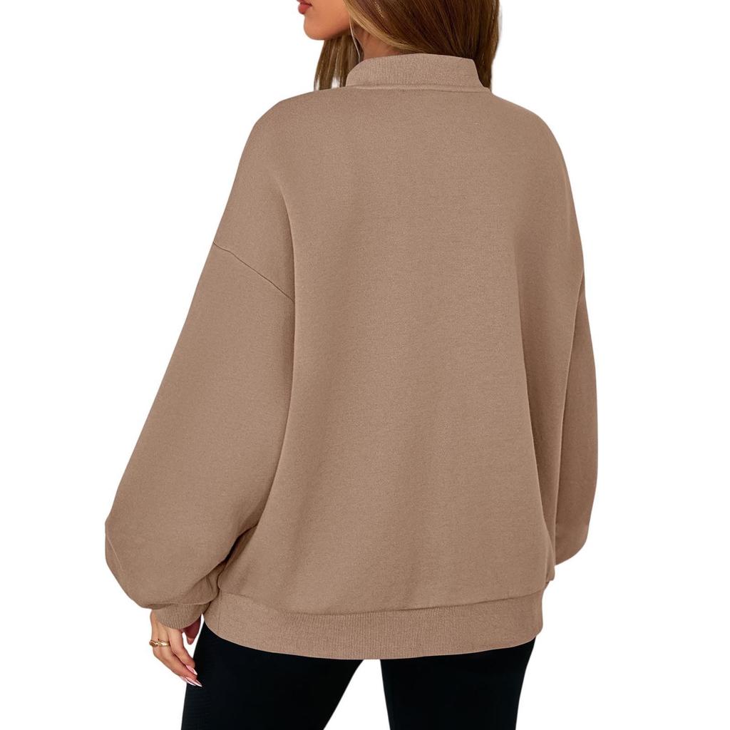 Women's Fashion Long Sleeve Solid Color Round Neck Loose Oversize Zipper Jacket