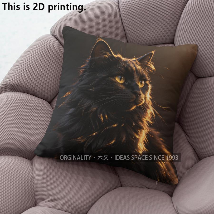 Black Fluffy Cat Throw Pillow Covers Pattern Cushion Cover Suitable For Sofa Bedroom Car Pillow Cover