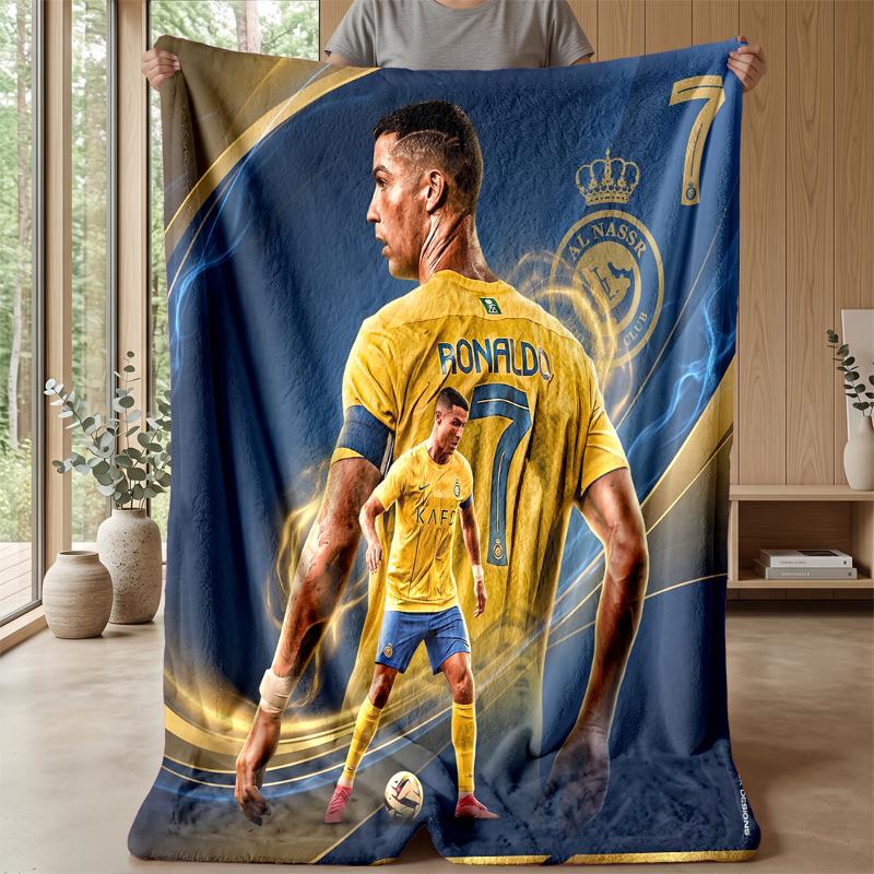 Cristiano Ronaldo Printed Flannel Blanket Skin Friendly Warm Decorative Throw for Indoor Couch Bed Daily Use