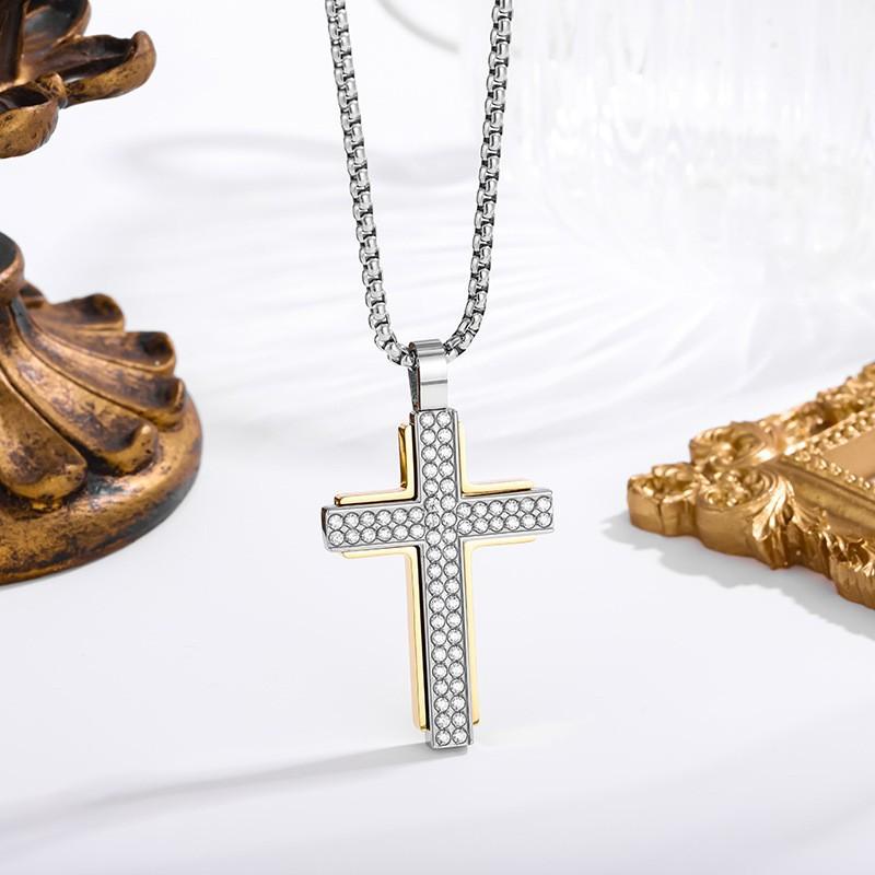 2026 Stone Cross Necklace Fashion Light Luxury Necklace Jewelry Premium Jewelry Full Diamond Men's Necklace