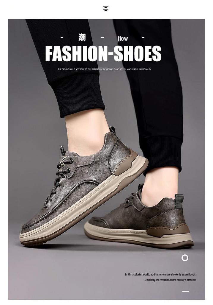 Hochwertige atmungsaktive Herren-Board-Schuhe aus echtem Leder - Lässige Outdoor-Sneaker für Frühling/Sommer mit dicken Sohlen, handgenähtes Design.
