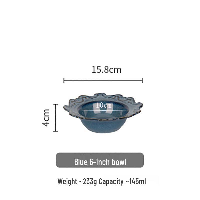 Nordic Retro Baroque Style Dinnerware Set: Embossed Plates and Bowls for Salad, Breakfast, Dessert, Pastry, and Steak.