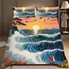 3Pcs Bedding Pillowcase Quilt Cover Set Flat Coating Style Wave Sailing Pattern 2D Digital Printing For Bedroom Dormitory Decor