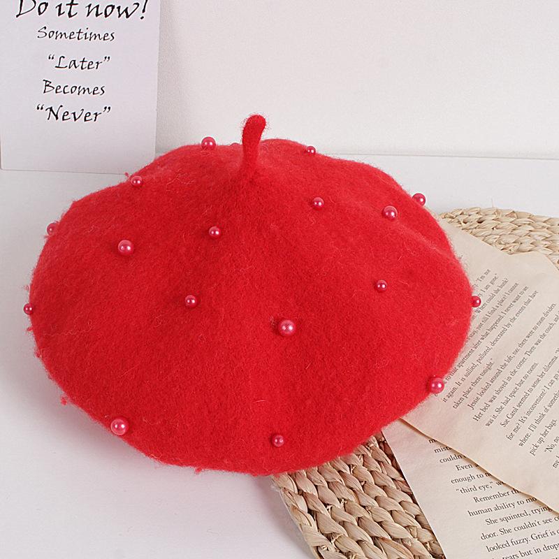 Kids Winter Hat For Girls Retro Baby Beret Hats With Pearls Autumn Winter Kids Cap For Children Accessories