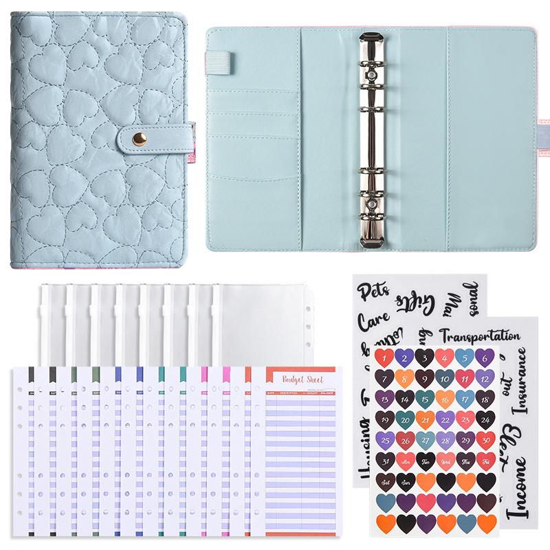Quilted Leather Budget Binder Saving Challenge Spiral 6 Ring Binder Notebook Wallet Budget Planner A6 Binder With Cash Envelopes (as the picture,135*190mm)