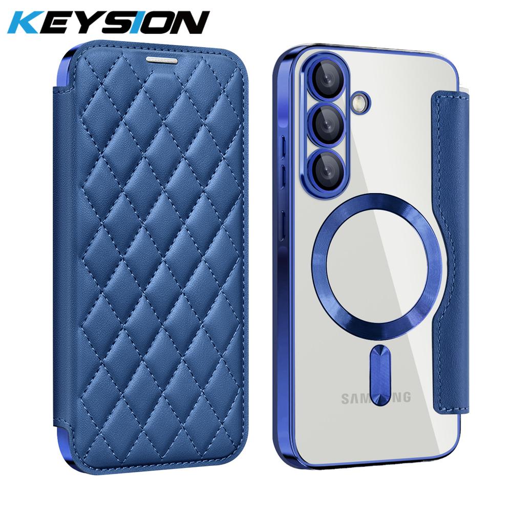 

KEYSION Plating Leather Flip Wallet Case for Samsung Galaxy A57 5G A37 5G Card Slots Magnetic Phone Back Cover for Galaxy A17 4G 5G for Samsung A17 5G темно-синього кольору