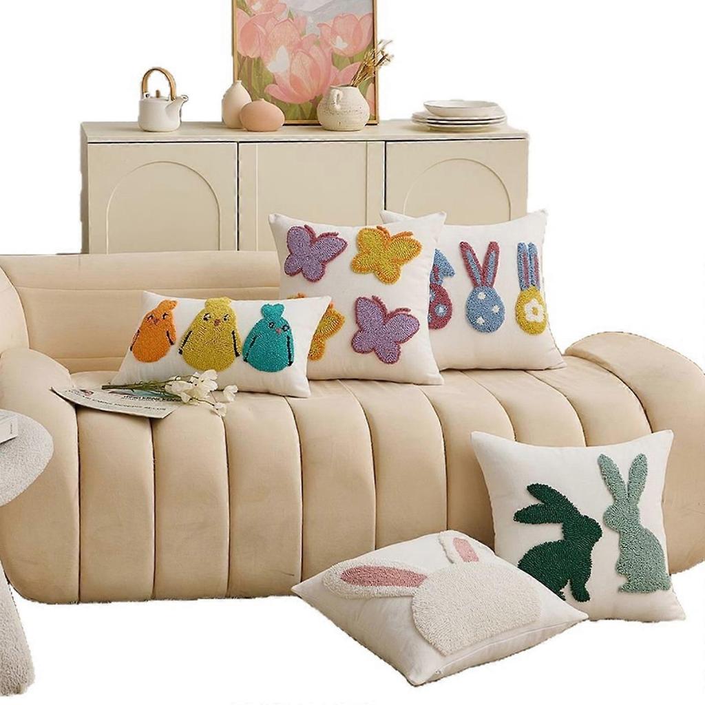 Ostern 3D Bestickter Floraler Kissenbezug für Wohnzimmer und Schlafzimmer Abnehmbar und Waschbar Dekorative Kissenhülle – Stil B