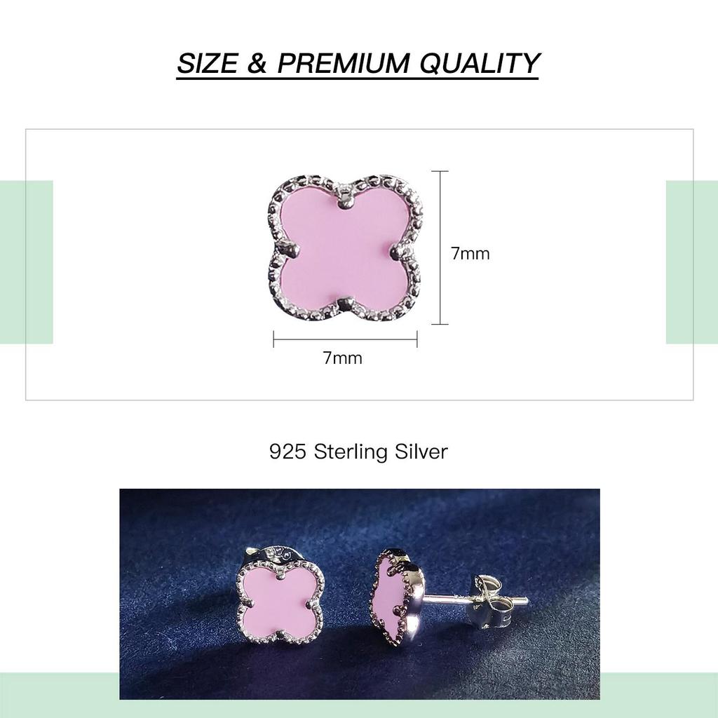 925 Sterling Silver Four Leaf Clover Purple Pine Stone Stud Earrings For Women Fashion Jewelry