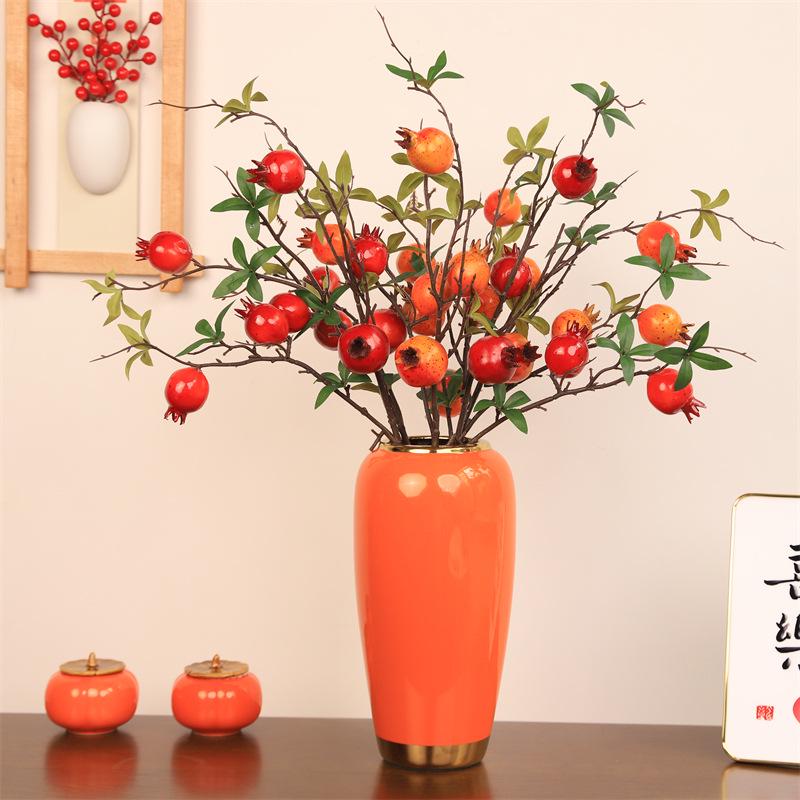 Pomegranate & Persimmon Fruit Tree Branch Bouquet: Artificial Floral Decoration for Living and Dining Rooms