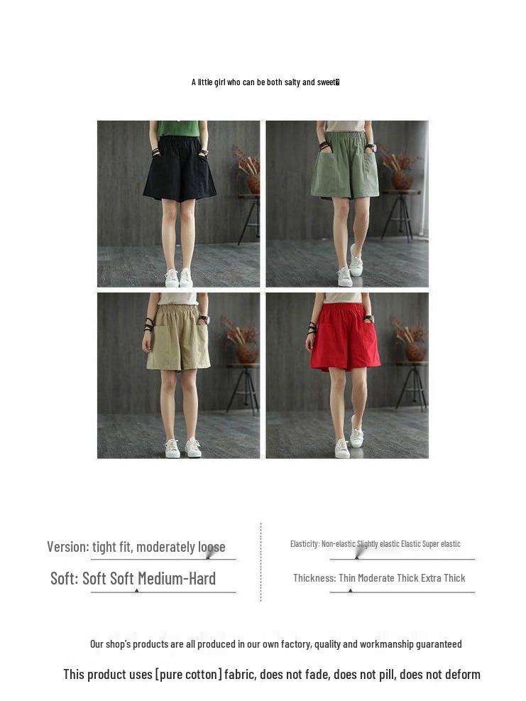 Women's Summer Casual Wide-Leg High Waist Plus Size Wool Shorts with Slimming Fit and Pockets