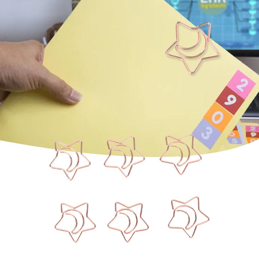 100pcs Star Moon Paper Clips Prevent Rust Skid Resistance Cute Paperclips for   Daily Use School