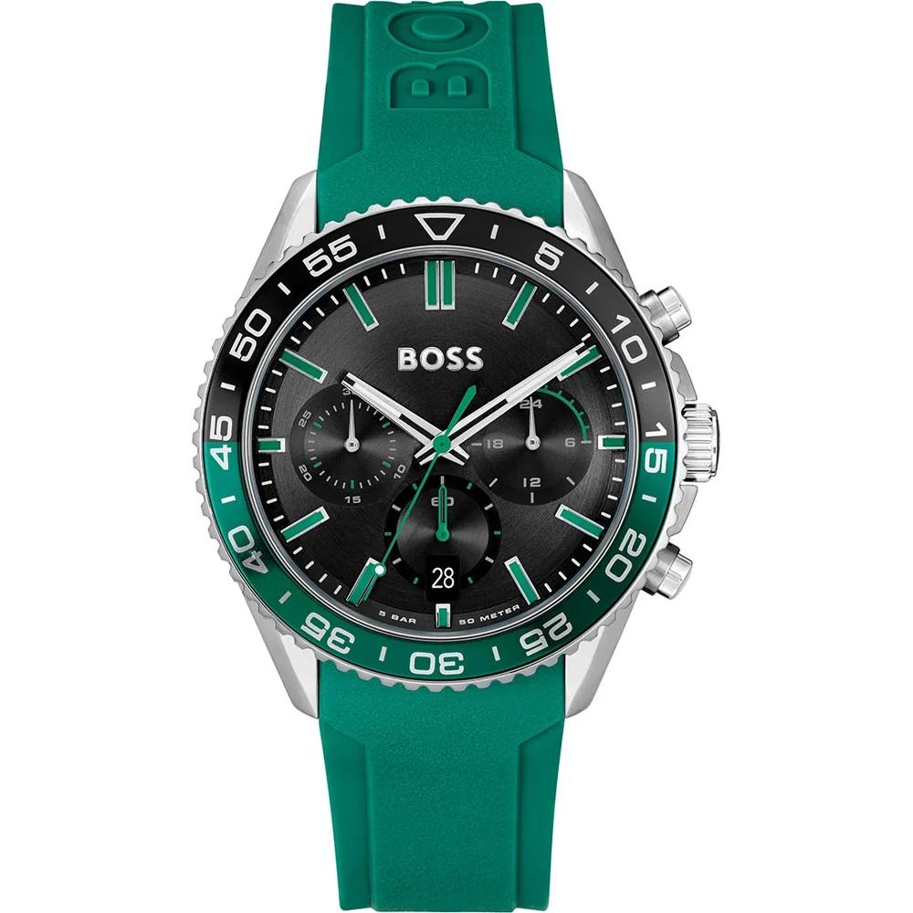 BOSS Runner Black Dial Green Silicone Gents Quartz Watch 1514246 чёрный